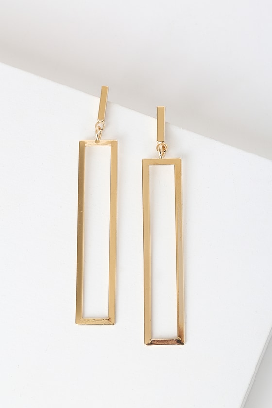 Lulus After All Gold Rectangular Drop Earrings