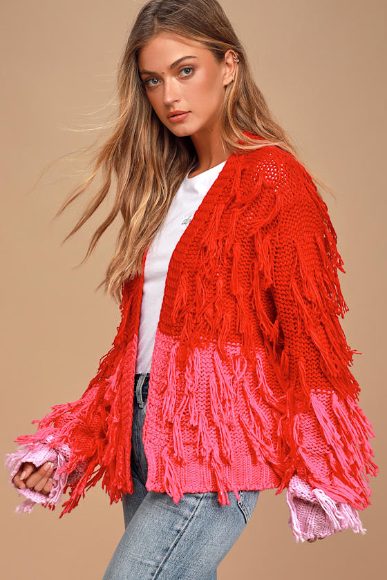 Fringe Cardigan Tassel Cardigan Color Block Cardigan Sweater Lulus