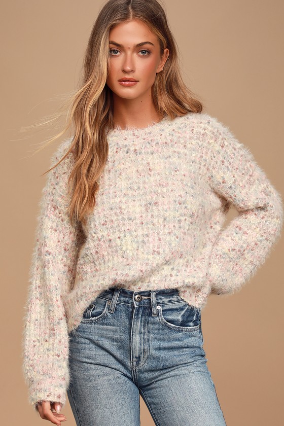Cute Blush Sweater - Fuzzy Knit Sweater - Balloon Sleeve Sweater - Lulus