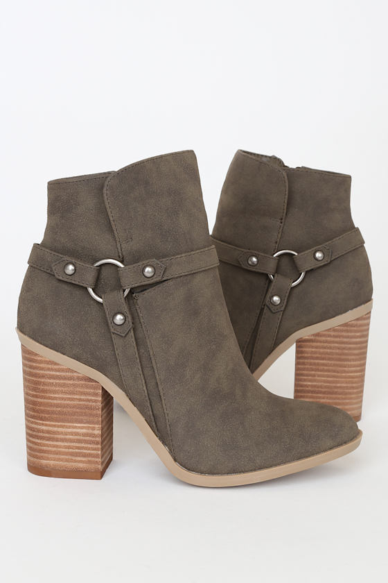 olive green booties heels