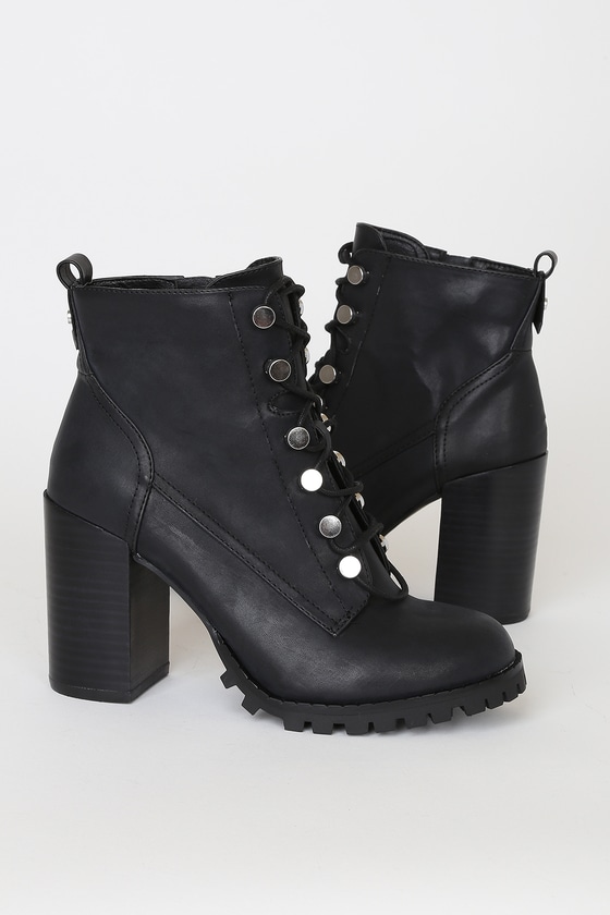 faux leather lace up platform ankle boots