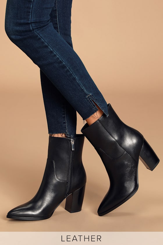 Giana Black Leather Pointed-Toe Mid-Calf Boots 2