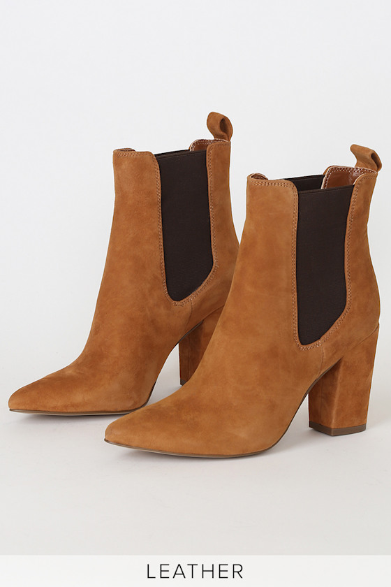 Subtle Chestnut Suede Leather Pointed-Toe High Heel Booties 1