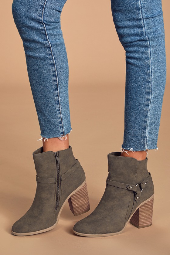 Marka Olive Green Nubuck Ankle Booties