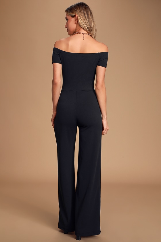 Sexy Off-the-Shoulder Jumpsuit - Black Wide-Leg Jumpsuit - Lulus