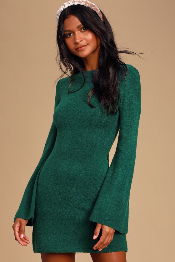 Buy > green long sleeve sweater dress > in stock
