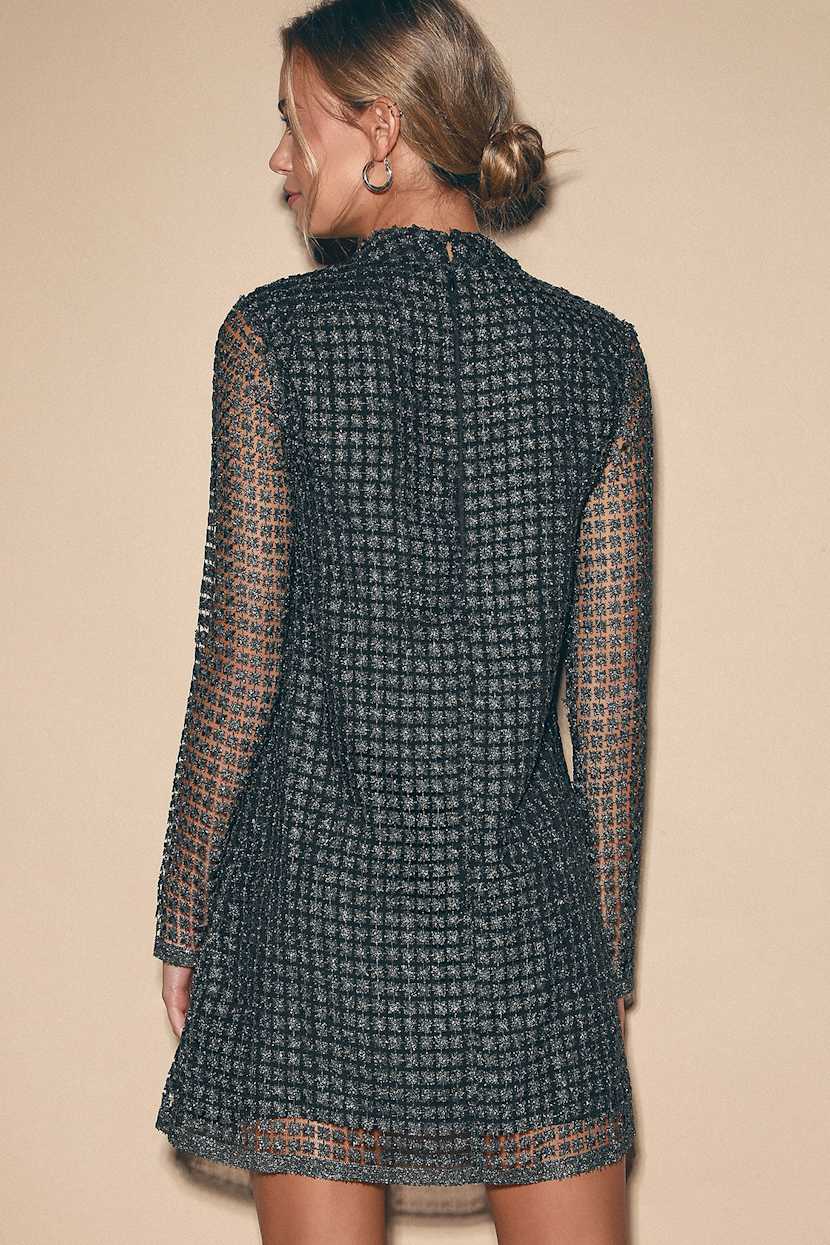 Silver and Black Dress - Grid Lace Dress - Metallic Lace Dress - Lulus