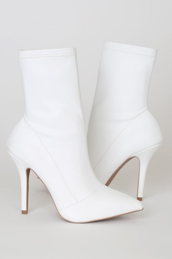 Cute White Vegan Leather Boots - Sock 