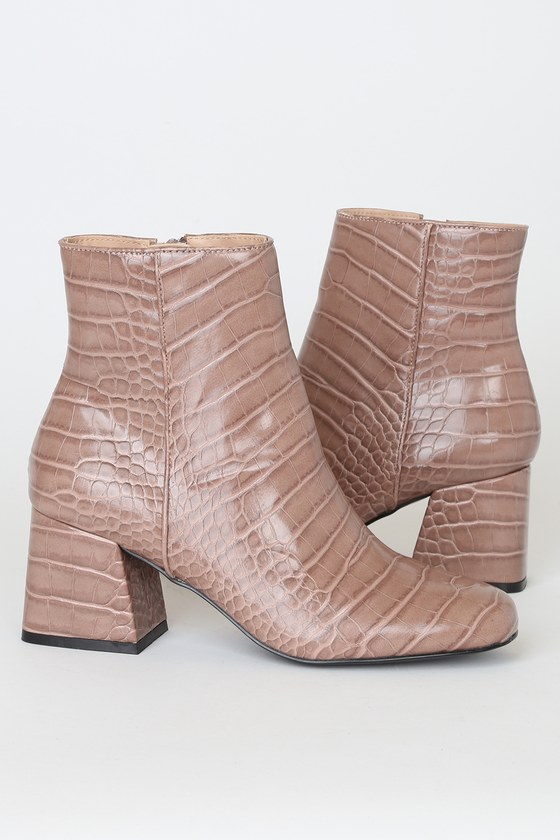 croc embossed square toe boots