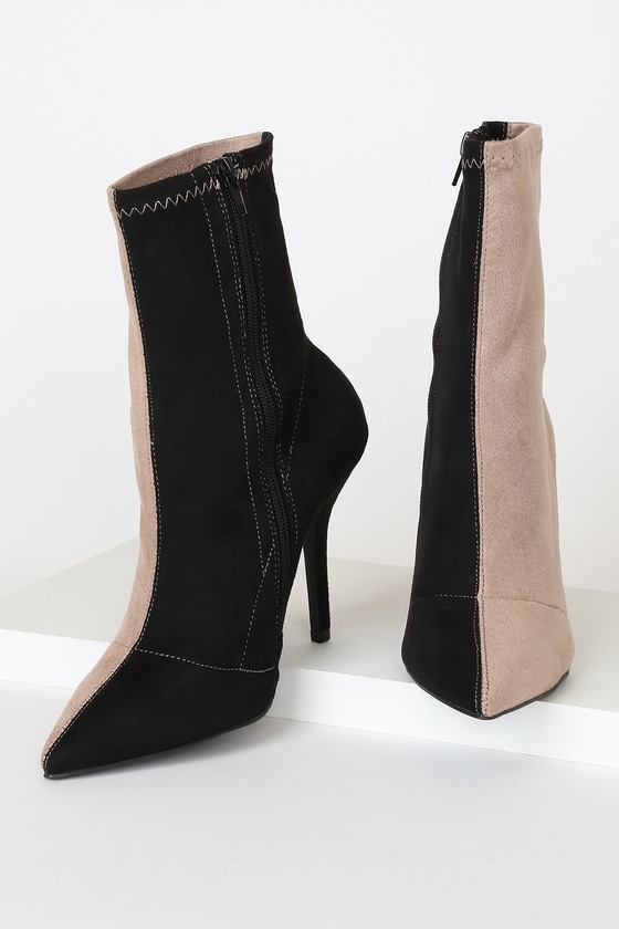 Cute Black and Taupe Color block Boots 