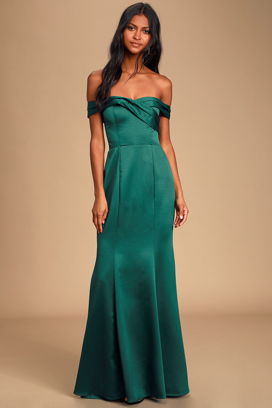 Glam Emerald Green Dress Satin Dress Mermaid Maxi Glam Emerald Green Dress Satin Dress Mermaid Maxi