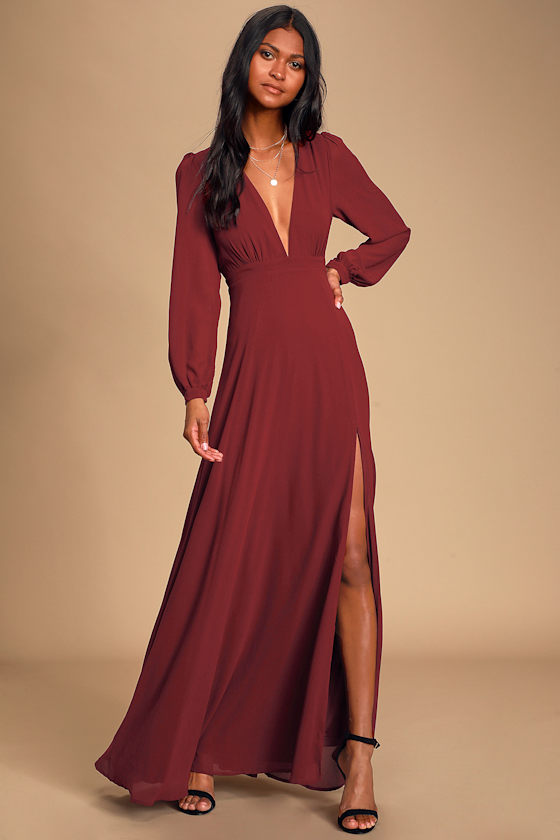 All My Life Burgundy Long Sleeve Maxi Dress 1