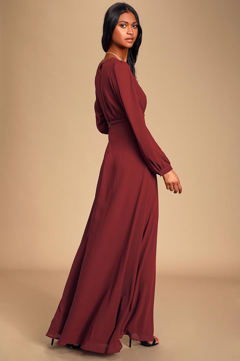Lovely Burgundy Gown - Long Sleeve Maxi Dress - Maxi Dress - Lulus