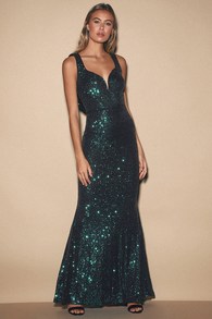 Forever Glam Emerald Green Sequin Mermaid Maxi Dress
