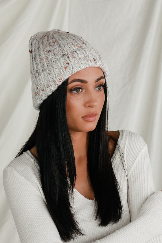 Cozy Beige Beanie - Knit Beanie - Trendy Fold-Over Beanie