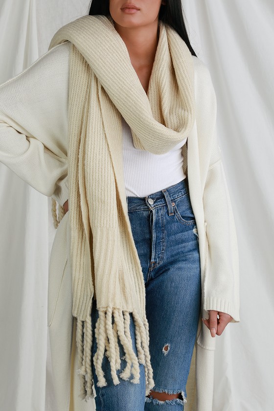 Cute Cream Scarf Ribbed Knit Scarf Oversized Scarf Lulus