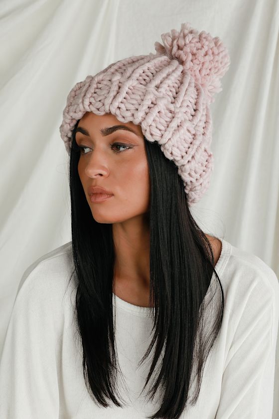 Gather Blush Pink Knit Pompom Beanie 1