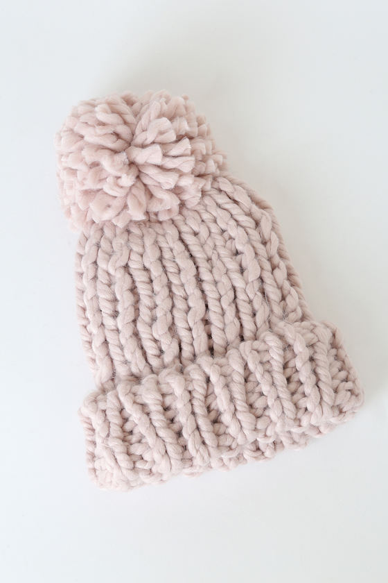 Gather Blush Pink Knit Pompom Beanie 2