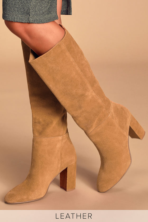 Krafty honey brown suede leather knee high boots Clearance
