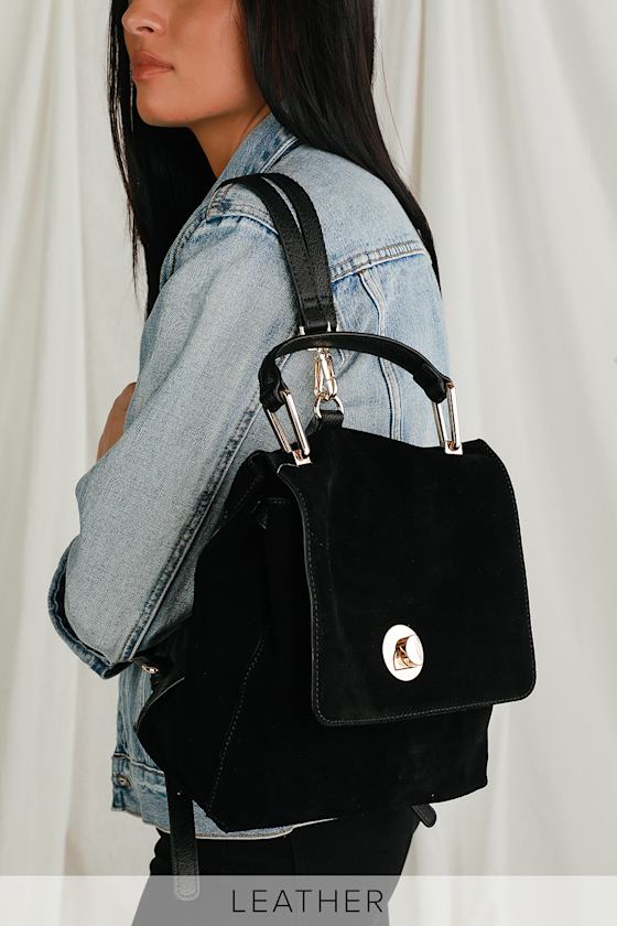 See The Skyline Black Suede Leather Backpack 4