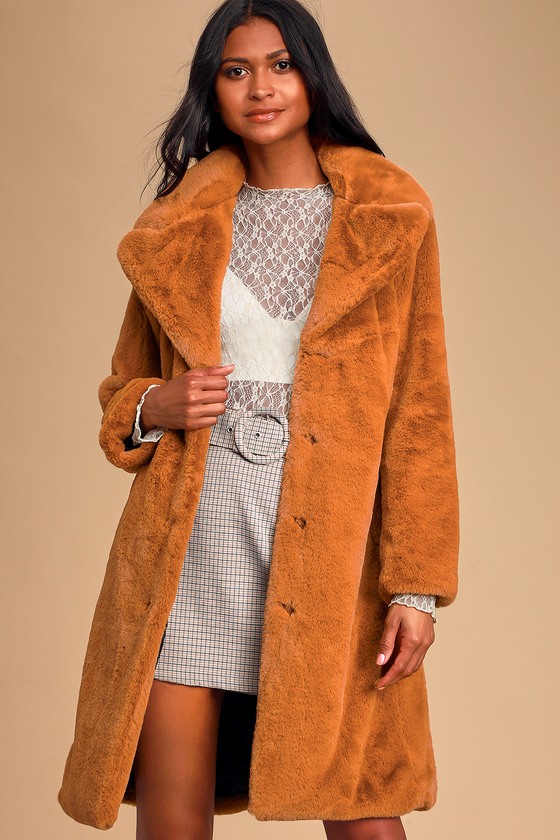 Grand Ambition Light Brown Faux Fur Long Coat