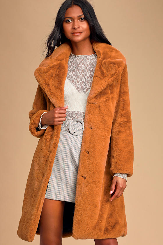 Warm Light Brown Fur Coat - Faux Fur Coat - Long Fur Coat - Coat - Lulus