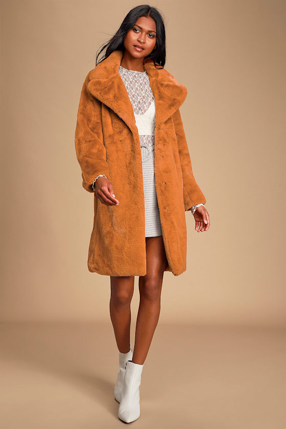 Grand Ambition Light Brown Faux Fur Long Coat 1