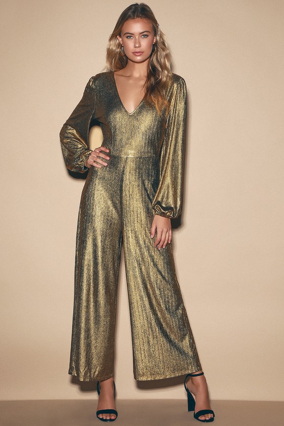 Glam Gold Jumpsuit - Metallic Jumpsuit - Wide-Leg Jumpsuit - Lulus