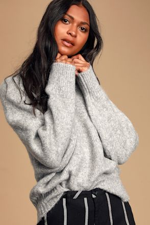 Cozy Grey Sweater Turtleneck Sweater Heather Grey Sweater Lulus