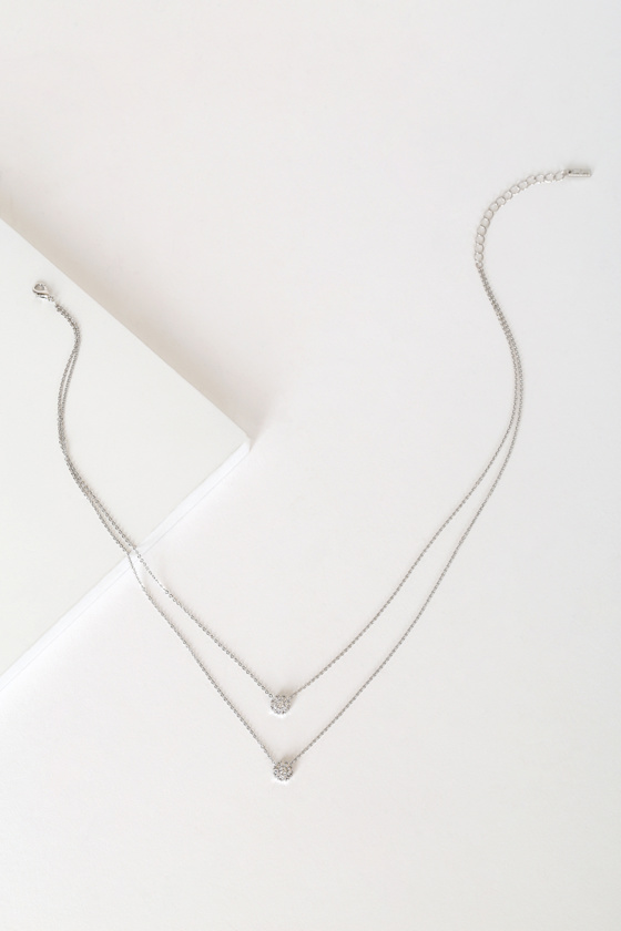 Incantation Silver Rhinestone Layered Necklace