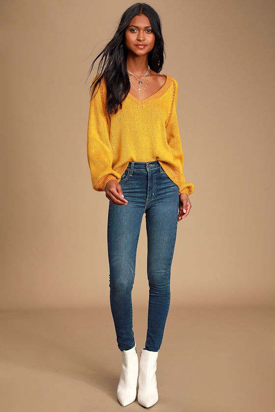 Cozy Commitment Mustard Yellow V-Neck Knit Sweater 2