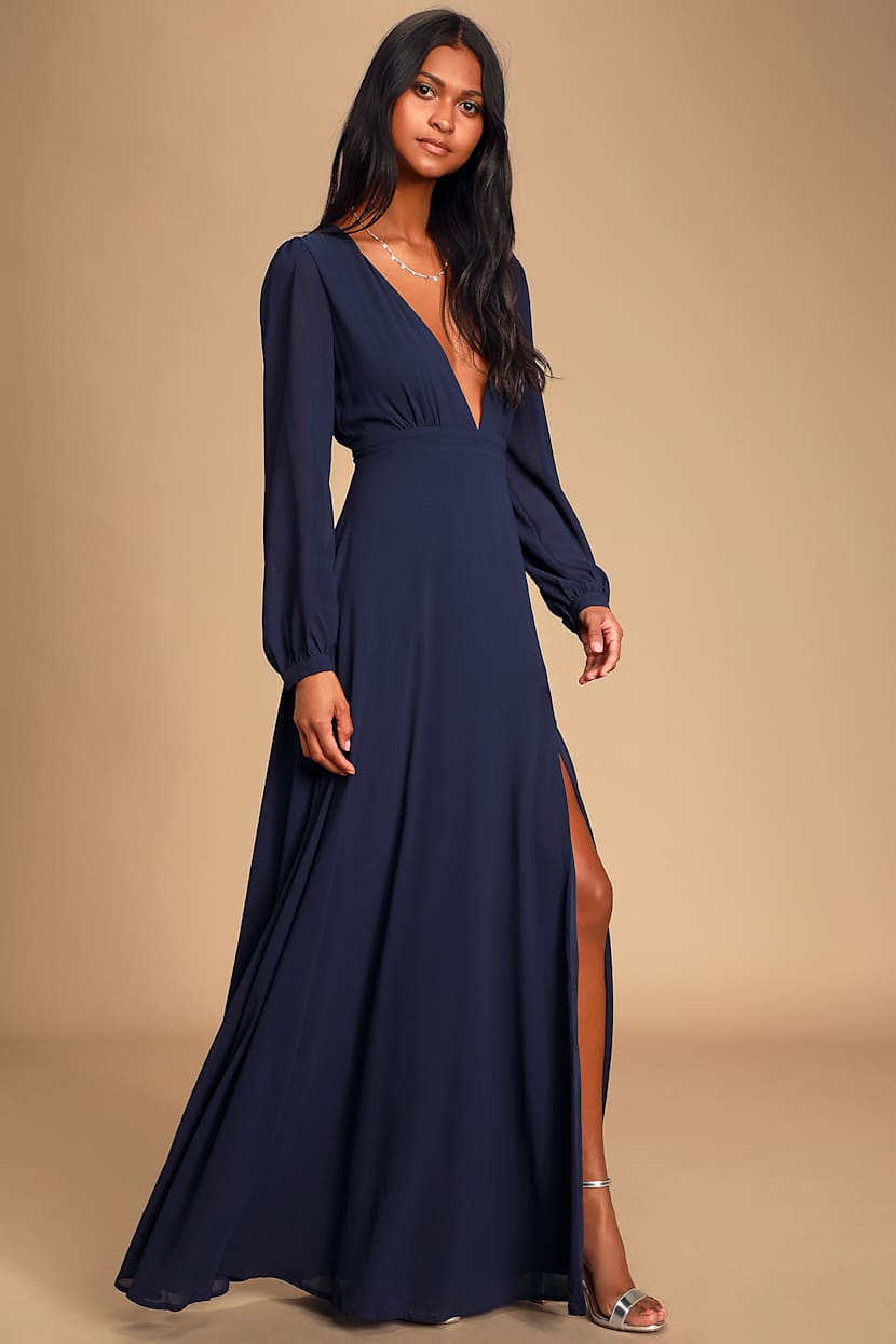 knee length dresses for ladies Women's Blue See-through Long Sleeve Mini Dress main image 1