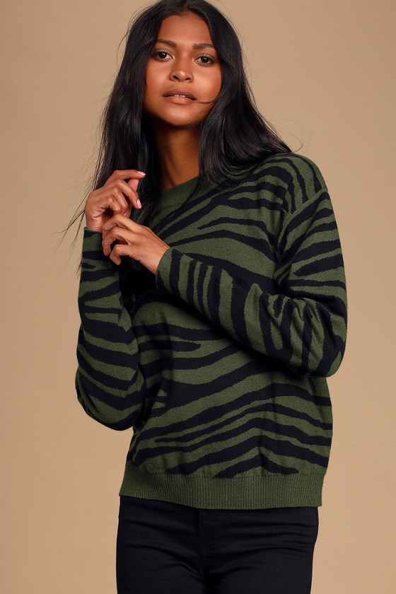 Fierce Love Hunter Green Tiger Striped Sweater