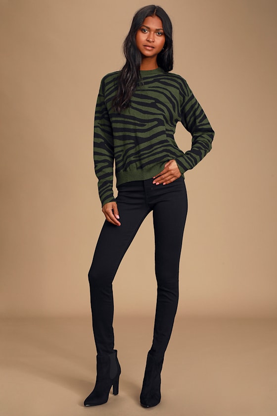 Fierce Love Hunter Green Tiger Striped Sweater 2