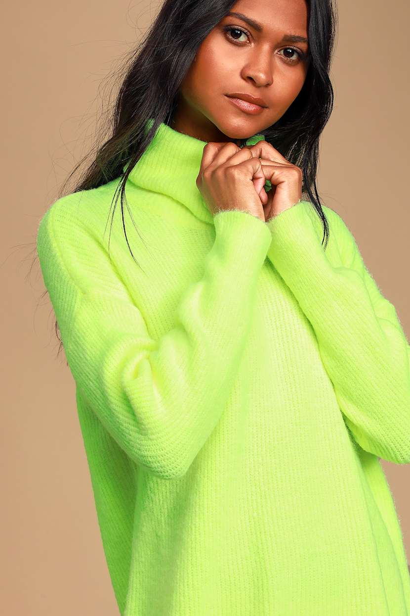 Cute Neon Yellow Sweater Dress - Turtleneck Sweater Dress - Mini - Lulus Cute Neon Yellow Sweater Dress - Turtleneck Sweater Dress - Mini - Lulus