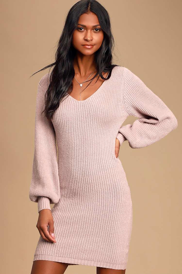 Knit Lavender Dress - Sweater Dress - Statement Sleeve Dress - Lulus 