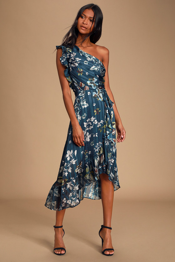 one shoulder dress floral