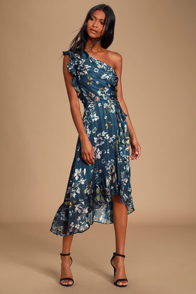 Adelyn Rae Elaine - One-Shoulder Dress - Ruffled Midi Dress - Lulus