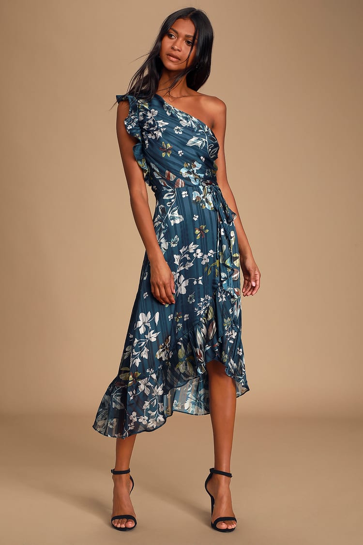 Cute Navy Blue Dress - Floral Print Dress - Floral Wrap Dress - Lulus