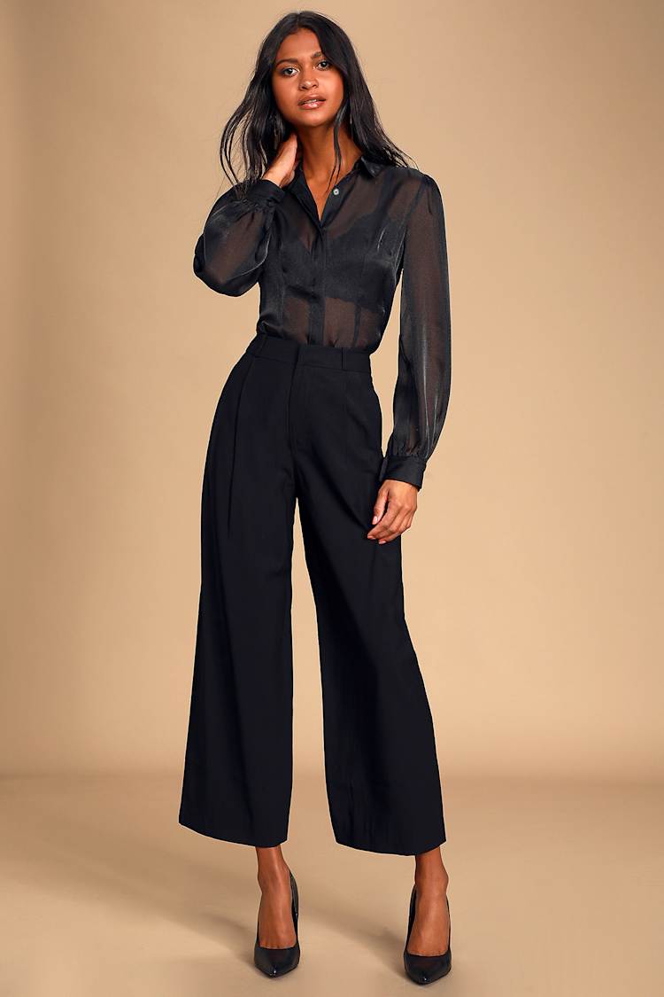 Black Pants - Wide-Leg Pants - Side Button Pants - Women's Pants - Lulus