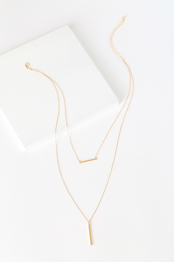 Classic Gold Necklace Layered Necklace Bar Charm Necklace Lulus