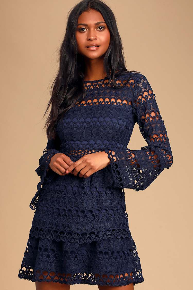white christmas dresses Everette Crochet Knit Mini Dress / Cobalt | Meshki main image 1