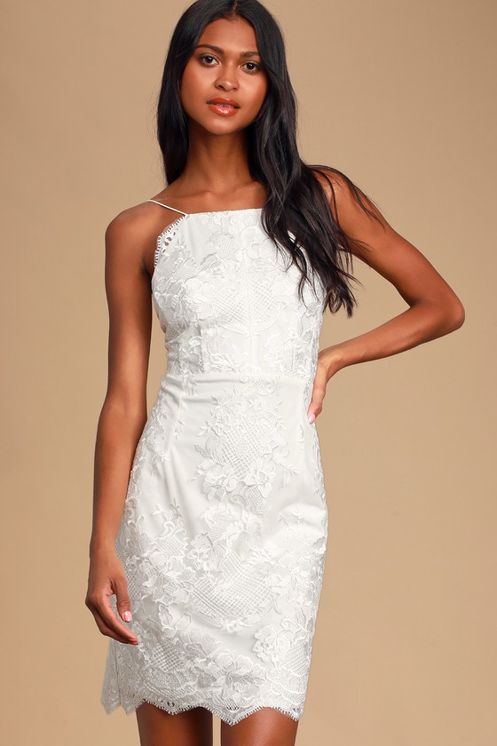 white lace mini bodycon dress