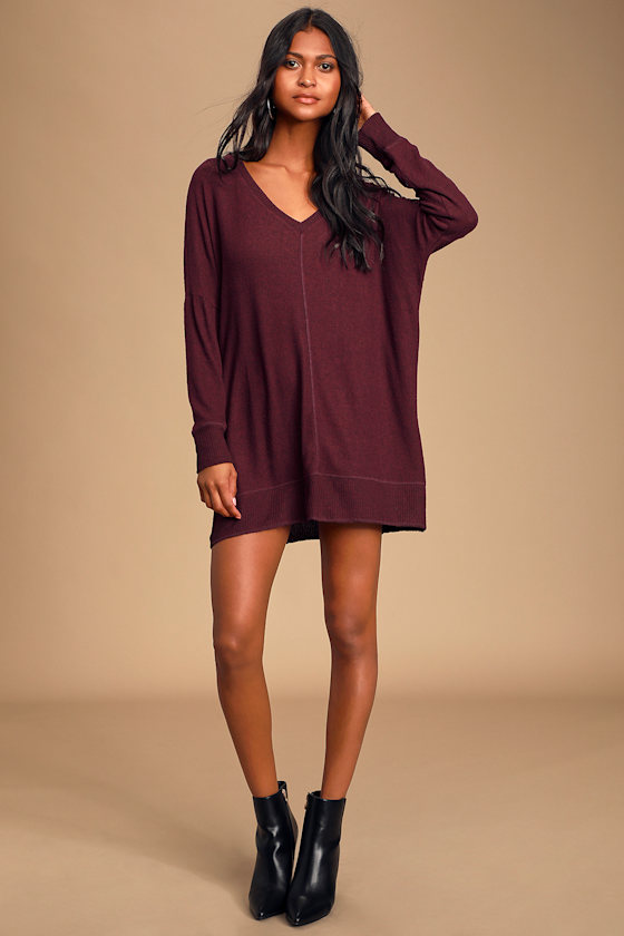 Plum Sweater Dress - Long Sleeve Dress 