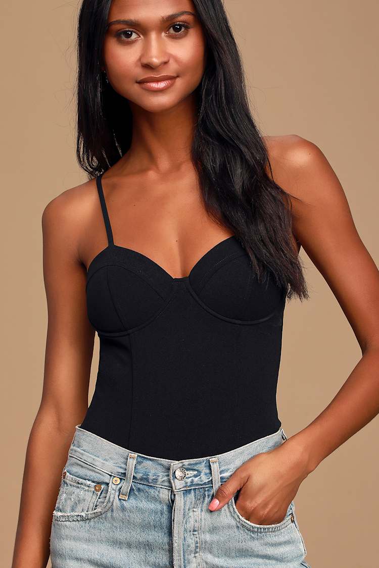 Wow 'Em Black Bustier Bodysuit