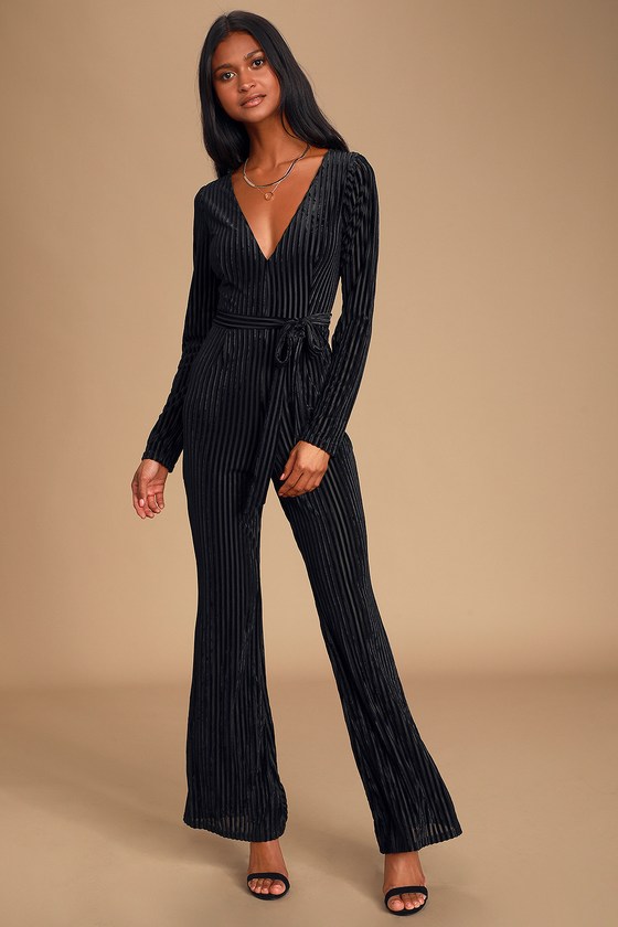 Black Velvet Jumpsuit Long Sleeve Jumpsuit Striped Jumpsuit Lulus