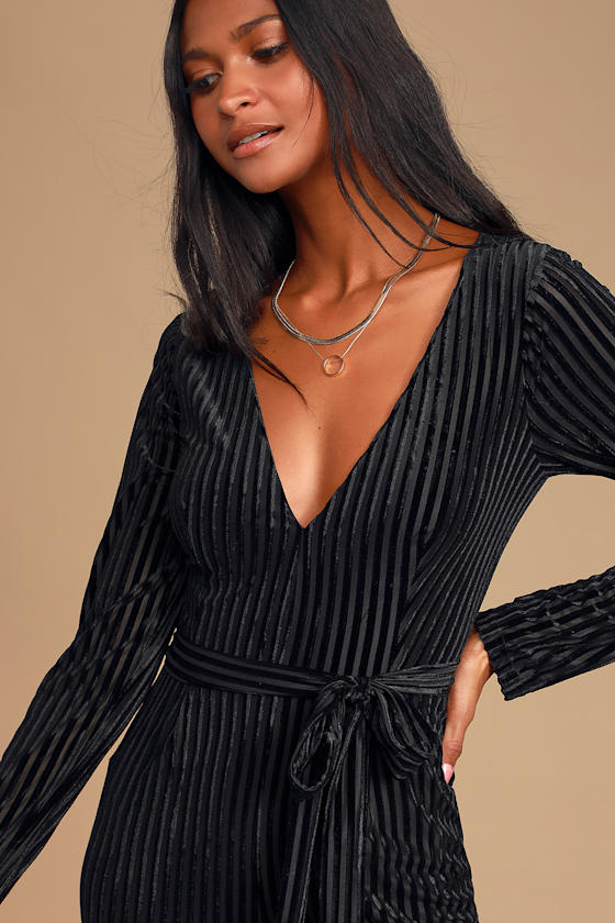 Striking a Pose Black Velvet Ribbed Long Sleeve Jumpsuit 3