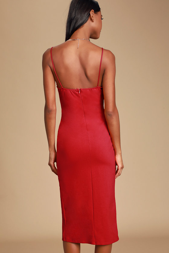 Chic Red Bodycon Dress - Center Slit Midi Dress - Red Bodycon - Lulus