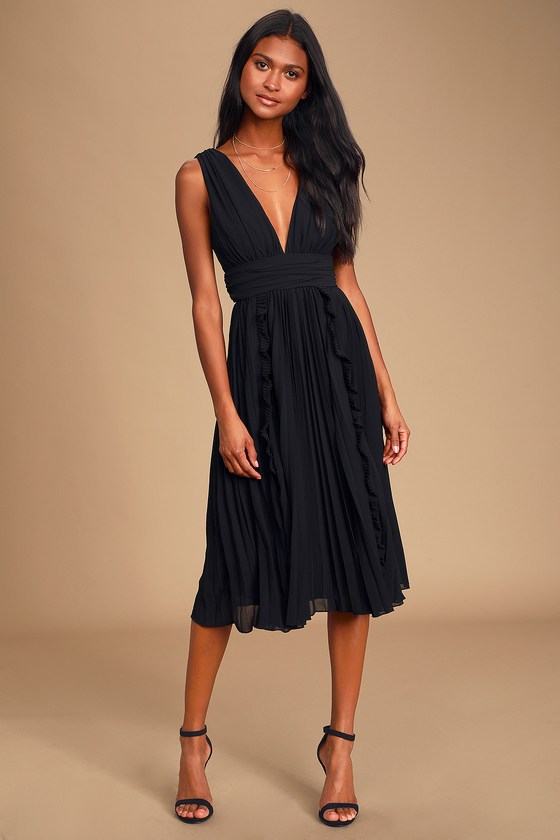 black pleated layered smock dress