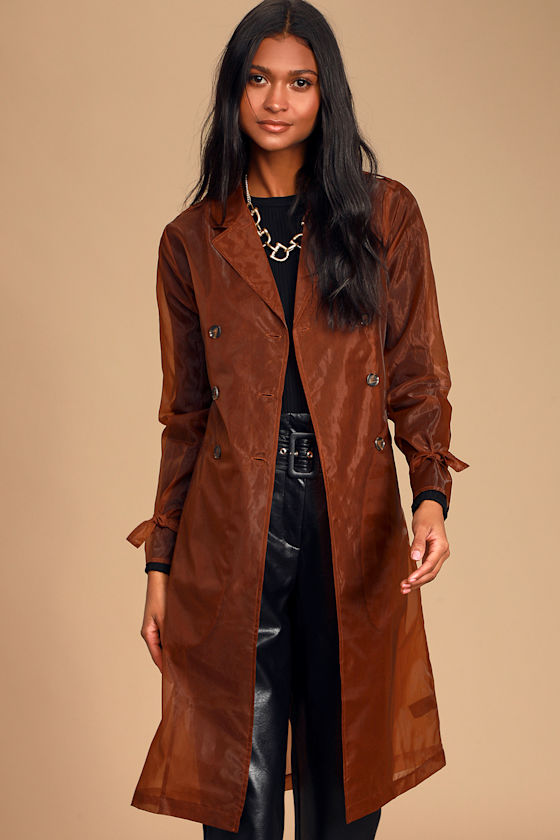 On the Scene Brown Sheer Trench Coat 1